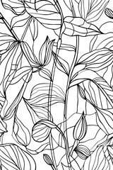 Linear jungle leaves seamless pattern. Floral wallpaper summer texture background. Nature plant fashion print vector illustration