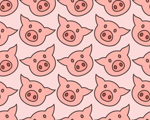 Seamless background of pig heads. Colorful vector and repeating pattern.