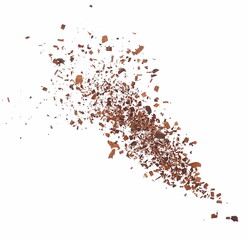 Pile chopped, milled dark chocolate isolated on white, top view