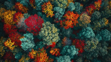 Naklejka na ściany i meble Colorful autumn trees from above