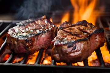 t bone steaks on barbecue grill