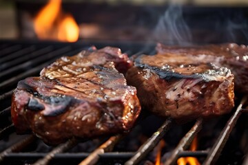 t bone steaks on barbecue grill