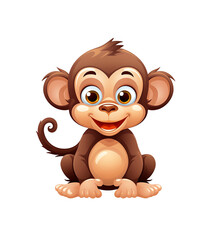 Fototapeta premium Animated monkey sitting with an infectious grin, showcasing its playful personality on a spotless backdrop. Generative AI
