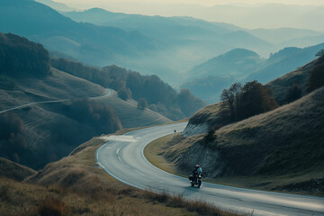 Exciting motorcycle road trip with a couple through scenic landscapes