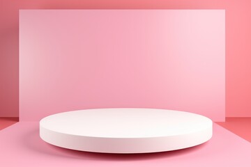 A blank white product display podium against a monochromatic pink backdrop for showcasing items. Empty White Product Display with Pink Background