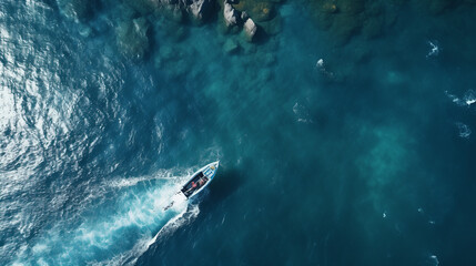 Boat on the sea Ai drone footage 5 - obrazy, fototapety, plakaty