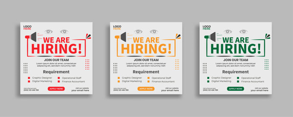 We are hiring job vacancy social media post or square web banner template vector design