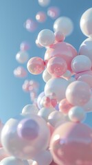 A Bunch of Sphere Objects in Pastel Colors Against Blue Sky. Abstract Background.
