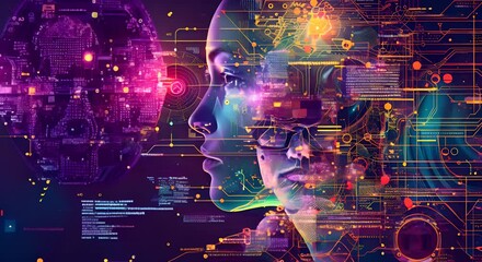 Big data technology and data science illustration. Data flow concept. Querying, analysing, visualizing complex information. Neural network for artificial intelligence. Data mining. Business analytics. - Powered by Adobe