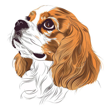 recommend clip art: beautiful portrait of a Cavalier King Charles Spaniel, isolated on a transparant background, simple line drawing with colors. Beautiful portrait of an adult Cavalier King Charles Spaniel. Hand drawing