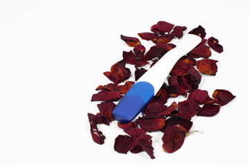ethereality, menopause in women. eco conception. pregnancy test with withered rose petals.