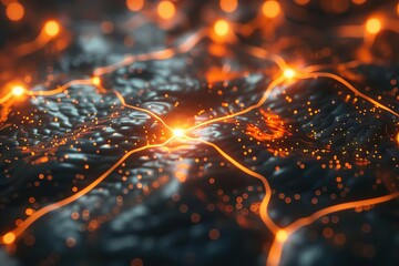 neural pathways on fire glowing nodes in branching network warm abstract 3d render