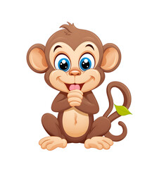 Animated monkey sitting with an infectious grin, showcasing its playful personality on a spotless backdrop. Generative AI