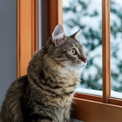 Cute cat looking through the window 