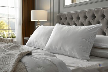 Modern white cushion mockup for bed branding with aesthetic bedding design for elegant home decor