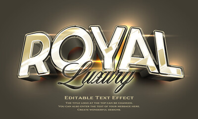 ”Royal Luxury” Editable title logo text style effect in metallic antique yellow gold with glossy and luster, sans serif typeface
