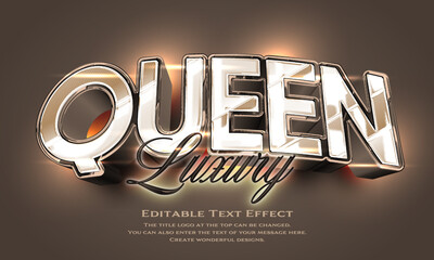”Queen Luxury” Editable title logo text style effect in metallic reddish antique gold with glossy and luster, sans serif typeface
