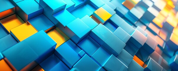 Abstract Yellow Blue Layered Steps Futuristic Background Blue Orange Abstract Distorted background. Glitch Texture Geometric Square Extrude