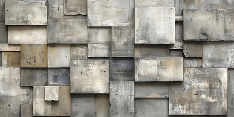 A wall made of gray and brown blocks with a rough texture. The blocks are arranged in a way that creates a sense of depth and dimension. Scene is one of ruggedness and strength
