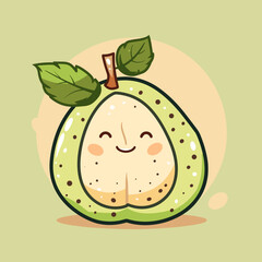 Obraz premium A cartoon apple with a smiling face and a leaf on top. The apple is green and has a bite taken out of it