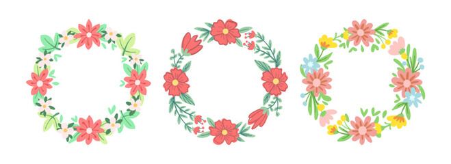 A collection of heart-shaped frames decorated with soft flowers and leaves of white background