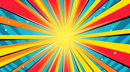 Colourful  black and white comic book radial rays, lines. Comics background with motion, speed lines. Pop art style elements. picture illustration