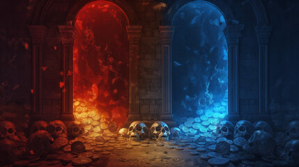 The Red and Blue of skull isolation background, Illustration