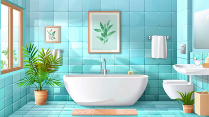 Fototapeta na wymiar Luxurious Minimalist Bathroom Interior Design with Modern Furniture