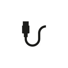 Usb connector with curved cable. Isolated vector icon on white background. 