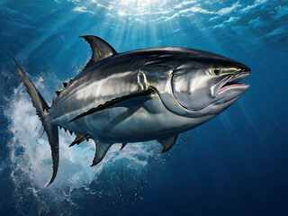Fototapeta premium Bluefin tuna jumping from the sea surface