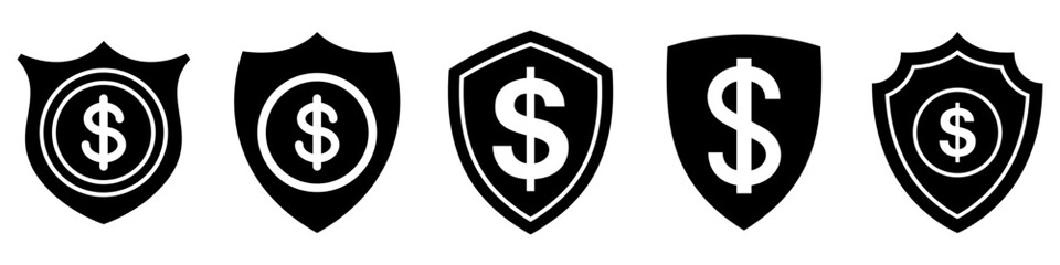 Shield with dollar symbol. Vector illustration. Security shield protection. Money security concept.