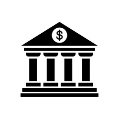 Bank building icon. Black bank building in flat graphic design. Government building. Vector illustration