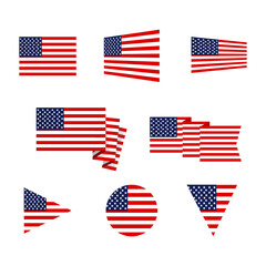 independence day background set of usa flag american symbol wavy shape. Vector illustration