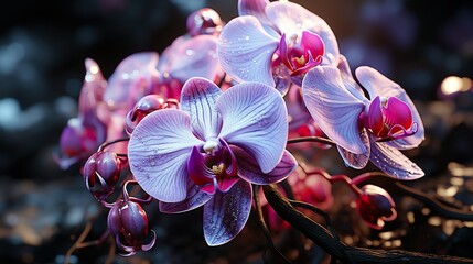 Dew-Kissed Purple Orchids in Natural Setting