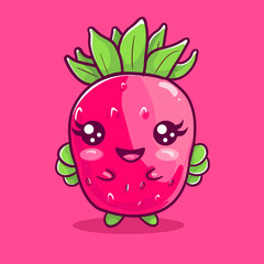 Obraz premium A cartoon Dragonfruit with a green leaf on top