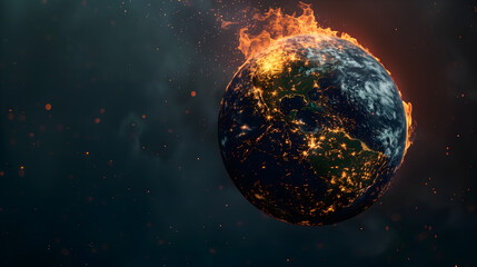 Earth globe on fire, global warming concept