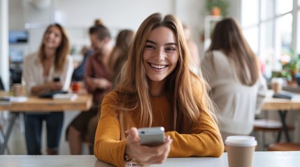 Phone texting, networking, and meeting pals for creative startup business planning, innovation, and strategy. Photograph of varied businesswomen accessing social media.