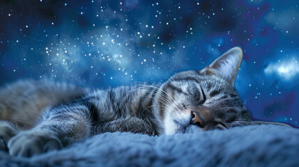 Symbolic Image Of A Sleeping Cat, Dreaming Or Lost In Thought, Conceptual Representation Of Feline...
