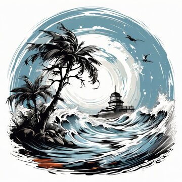 a Dramatic Tornado or typoon, t-shirt graphic