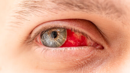 Human Eye with Bloodshot Detail Close Up. 