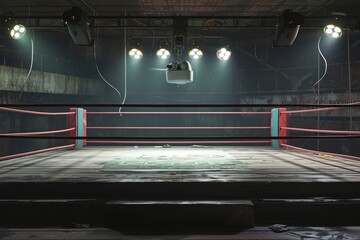 Empty boxing ring stage lighting sports architecture.