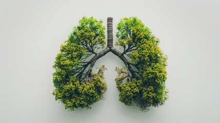 Human Lungs Representation. Trees Shaping Pulmonary Form. World Asthma Day, No Tobacco Day. Stop Smoking, Clean Air, And Environment Theme. AI Generated