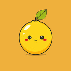 Obraz premium A cartoon orange with a green leaf on top. The orange is smiling and has a cute expression