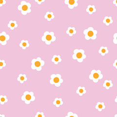 Seamless pattern with white flowers on pink background. Vector illustration.	
