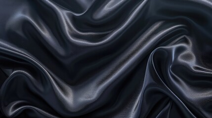 Black gray satin dark fabric texture luxurious shiny that is abstract silk cloth panorama background with patterns soft waves blur beautiful. - obrazy, fototapety, plakaty