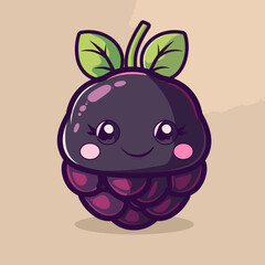 Obraz premium A cartoonish purple Blackberry with a green leaf on top