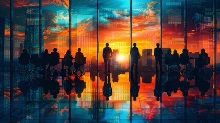 Background concept with business people silhouette at work.