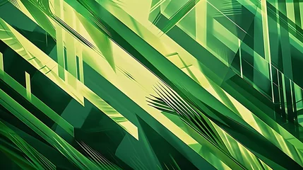 Deurstickers  Imagine an abstract background with a nature-inspired twist, showcasing green geometric stripes © Rana