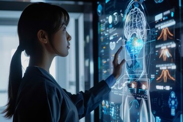 Medical Professional Analyzing Brain Scans on Digital Display