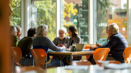 Obraz premium Active senior student: Academic setting, ideal for continuing education and inspiration.